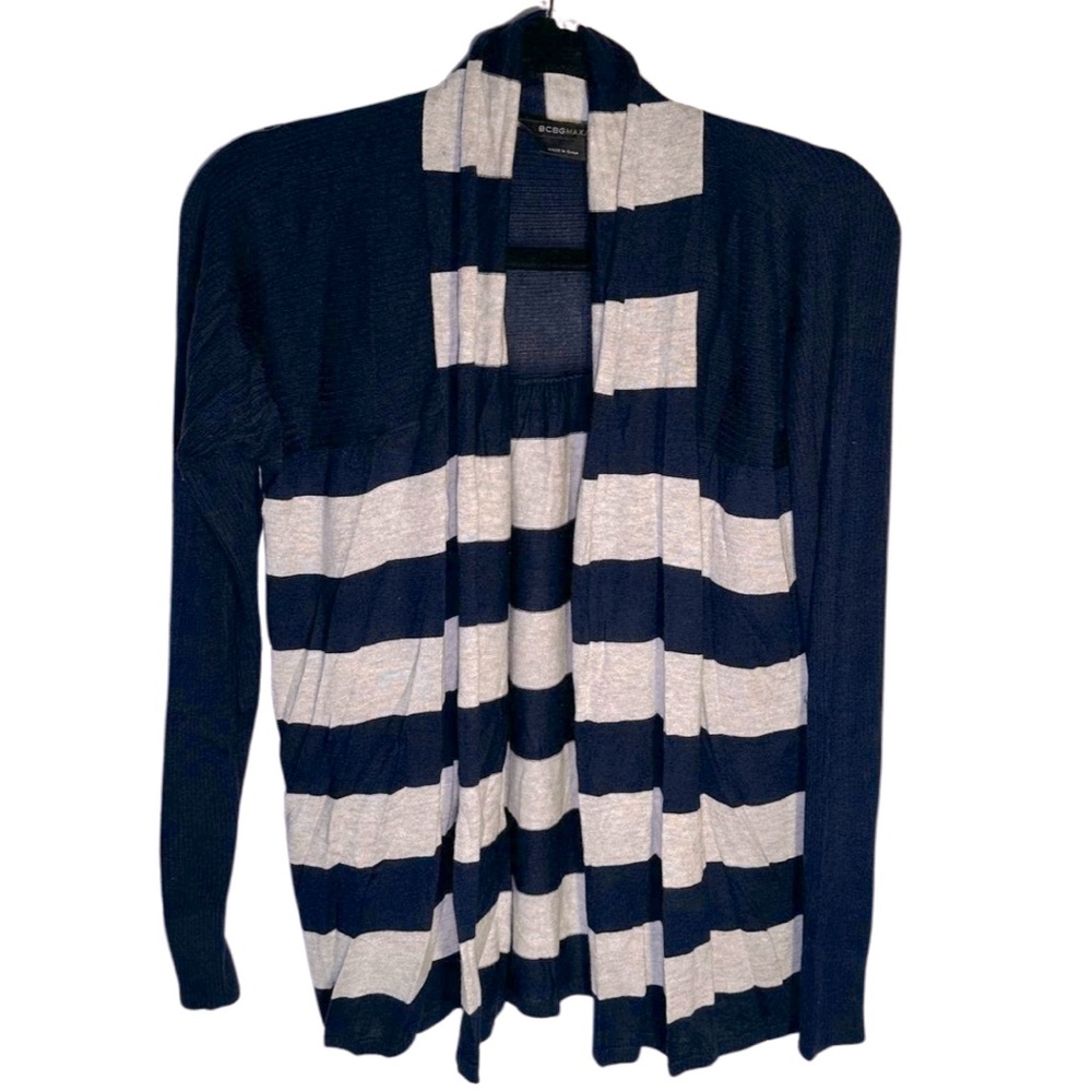 Cashmere Blend Navy & Gray Striped Open-Front Cardigan Classic Knitwear Size XS
